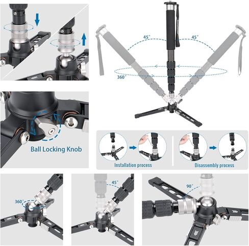 Koolehaoda MPD-325C من ألياف الكربون 64 بوصة كاميرا Monopod مع قاعدة حامل ثلاثي قابلة للإزالة. 5 أقسام للفيديو Monopods لكاميرا Canon Nikon Sony Olympus Panasonic DSLR in Kuwait