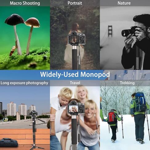 Koolehaoda MPD-325C من ألياف الكربون 64 بوصة كاميرا Monopod مع قاعدة حامل ثلاثي قابلة للإزالة. 5 أقسام للفيديو Monopods لكاميرا Canon Nikon Sony Olympus Panasonic DSLR in Kuwait