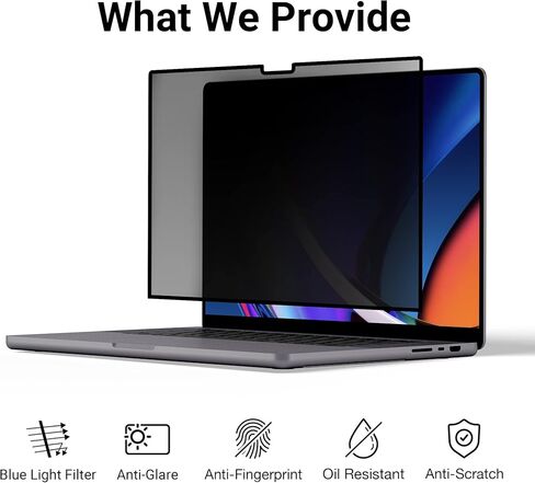 شاشة الخصوصية SenseAGE Macbook Pro 14 بوصة (M1 M2 Pro/M1 M2 Max، A2442/A2779) واقي شاشة لاصق بإطار، فلتر شاشة مضاد للضوء الأزرق، متوافق مع Macbook Pro 14 بوصة 2021-2023 in Kuwait