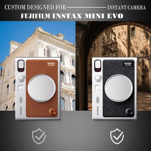 Rieibi Lens Cap for Fujifilm Instax Mini Evo, Fuji Instax Accessories - Anti-Scratch Retro Leather Aluminum Lens Cover with Flocking Internal, Anti-lost wrist strap-Brown in Saudi Arabia