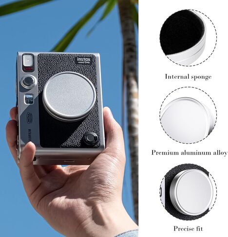 Rieibi Lens Cap for Fujifilm Instax Mini Evo, Fuji Instax Accessories - Anti-Scratch Retro Leather Aluminum Lens Cover with Flocking Internal, Anti-lost wrist strap-Brown in Saudi Arabia