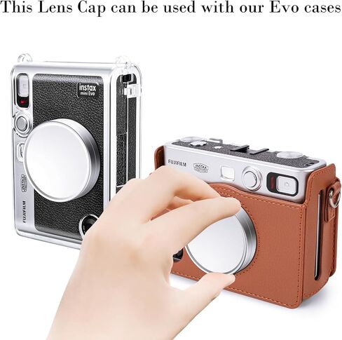 Rieibi Lens Cap for Fujifilm Instax Mini Evo, Fuji Instax Accessories - Anti-Scratch Retro Leather Aluminum Lens Cover with Flocking Internal, Anti-lost wrist strap-Brown in Saudi Arabia