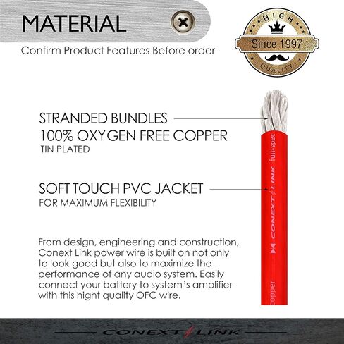 Conext Link 15 FT 8 AWG GA Full Gauge Battery Power Cable Ground Wire Frost red OFC Copper （10131） in Saudi Arabia