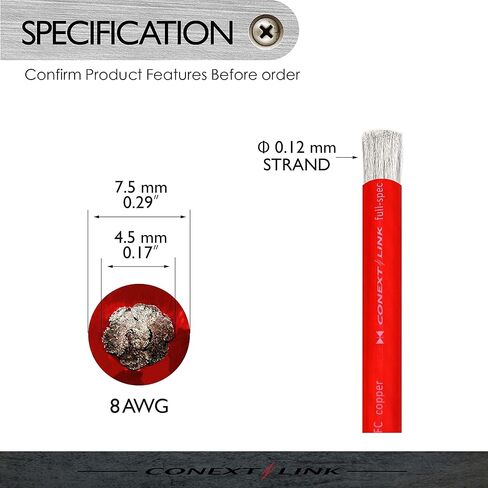Conext Link 15 FT 8 AWG GA Full Gauge Battery Power Cable Ground Wire Frost red OFC Copper （10131） in Saudi Arabia