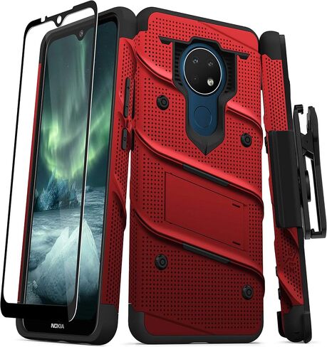 ZIZO Bolt Series for Nokia C5 Endi Case with Screen Protector Kickstand Holster Lanyard - Red & Black in Saudi Arabia
