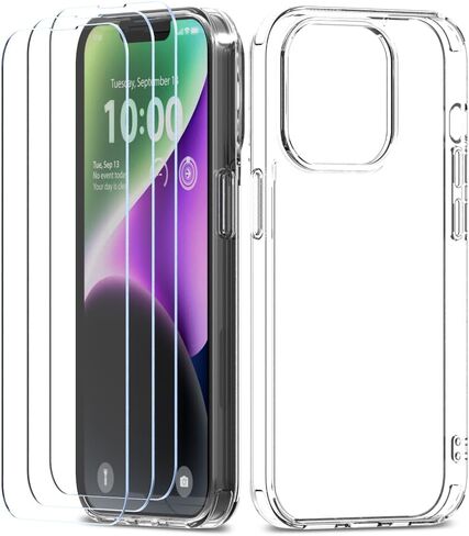 حافظة هاتف XClear لهاتف iPhone 14 Plus [حزمة ممتازة] [تم اختبار السقوط من الدرجة العسكرية] [لا يصفر المصد] - حافظة شفافة + 3 عبوات من الزجاج المقسى (2022/6.7 بوصة) in Kuwait
