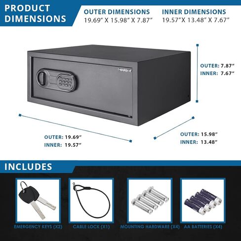 Barska Digital Keypad Safe – LED Interior Light, Extra-Wide for Laptops, Silent Mode, Steel Security Safe in Kuwait