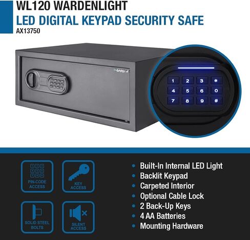 Barska Digital Keypad Safe – LED Interior Light, Extra-Wide for Laptops, Silent Mode, Steel Security Safe in Kuwait