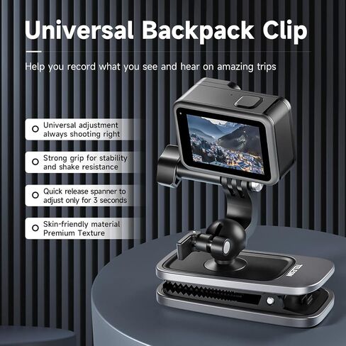 TELESIN 360 Ball Head Backpack Mount Swivel Clip for GoPro Insta360 Accessories, Bag Belt Shoulder Strap Body Holder Attach Accessory for Go Pro Max Hero 12 11 10 9 8 7 Insta 360 X3 Go3 DJI Action 3 4 in Kuwait