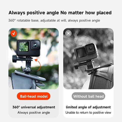 TELESIN 360 Ball Head Backpack Mount Swivel Clip for GoPro Insta360 Accessories, Bag Belt Shoulder Strap Body Holder Attach Accessory for Go Pro Max Hero 12 11 10 9 8 7 Insta 360 X3 Go3 DJI Action 3 4 in Kuwait