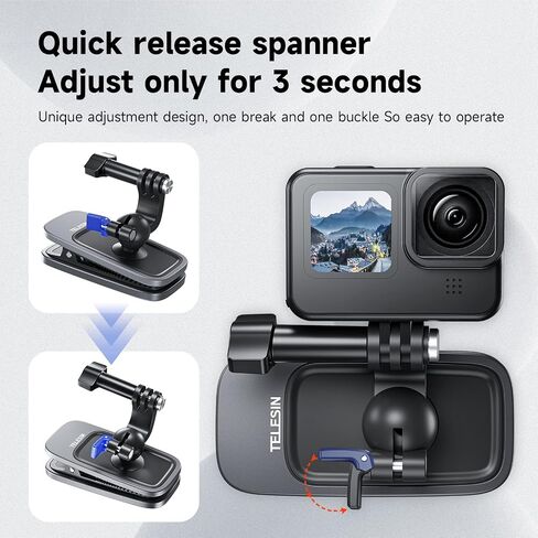 TELESIN 360 Ball Head Backpack Mount Swivel Clip for GoPro Insta360 Accessories, Bag Belt Shoulder Strap Body Holder Attach Accessory for Go Pro Max Hero 12 11 10 9 8 7 Insta 360 X3 Go3 DJI Action 3 4 in Kuwait