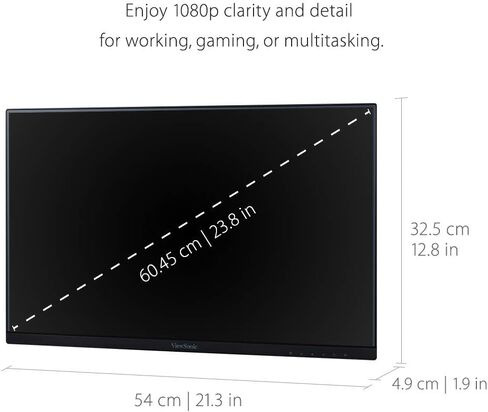 شاشات فيوسونيك VA2456-MHD_H2 مزدوجة الرأس فقط 1080 بيكسل IPS مع حواف رفيعة للغاية، HDMI، منفذ DisplayPort وVGA للمنزل والمكتب، أسود in Kuwait