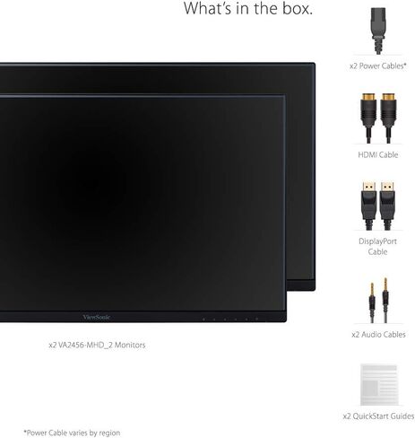 شاشات فيوسونيك VA2456-MHD_H2 مزدوجة الرأس فقط 1080 بيكسل IPS مع حواف رفيعة للغاية، HDMI، منفذ DisplayPort وVGA للمنزل والمكتب، أسود in Kuwait
