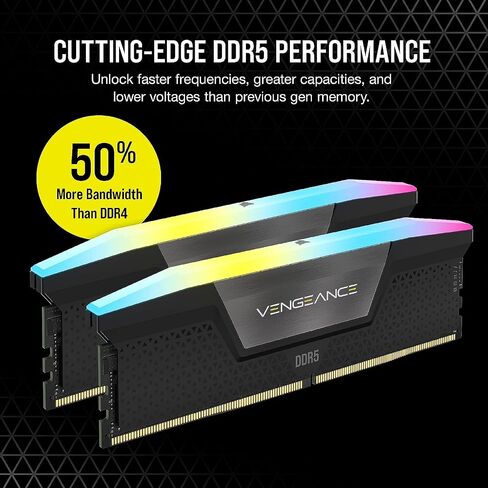 CORSAIR VENGEANCE RGB DDR5 RAM 32GB (2x16GB) 7200MHz CL34 Intel XMP iCUE Compatible Computer Memory - Black (CMH32GX5M2X7200C34) in Saudi Arabia