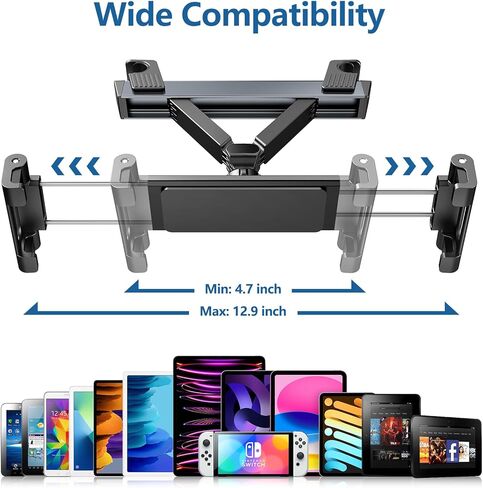 حامل iPad اللوحي Uniwit لمسند رأس المقعد الخلفي للسيارة - حامل الكمبيوتر اللوحي الأساسي لرحلة السيارة للأطفال، متوافق مع الكمبيوتر اللوحي/iPad، iPhone/Samsung Tab/Fire HD/Switch، وغيرها من الأجهزة مقاس 4.7 بوصة - 12.9 بوصة in Kuwait