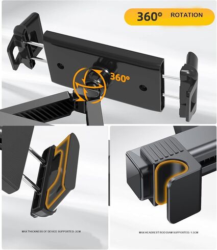 Hochiton مسند رأس السيارة حامل الهاتف العالمي 360 درجة قابل للتعديل للهواتف وأجهزة الكمبيوتر اللوحية حامل مسند الرأس، حامل الكمبيوتر اللوحي للمقعد الخلفي للسيارة للأطفال الأولاد والبنات لأغراض الترفيه والسفر in Kuwait
