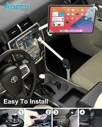 حامل تابلت كبير للسيارة / الشاحنة، حامل آيباد، حامل مقعد السيارة، مسند ذراع قابل للتعديل بالكامل للتابلت آيباد 12.9 11 10.5 الهواء، العطارات، السطح، 9.5-14.5 بوصة لوحية و 1/4 بوصة للكاميرا in Kuwait