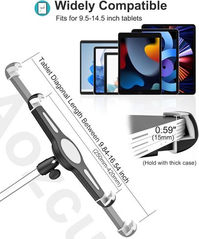 حامل تابلت كبير للسيارة / الشاحنة، حامل آيباد، حامل مقعد السيارة، مسند ذراع قابل للتعديل بالكامل للتابلت آيباد 12.9 11 10.5 الهواء، العطارات، السطح، 9.5-14.5 بوصة لوحية و 1/4 بوصة للكاميرا in Kuwait