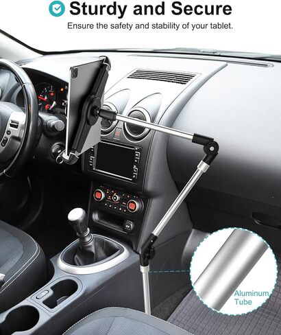 حامل تابلت كبير للسيارة / الشاحنة، حامل آيباد، حامل مقعد السيارة، مسند ذراع قابل للتعديل بالكامل للتابلت آيباد 12.9 11 10.5 الهواء، العطارات، السطح، 9.5-14.5 بوصة لوحية و 1/4 بوصة للكاميرا in Kuwait