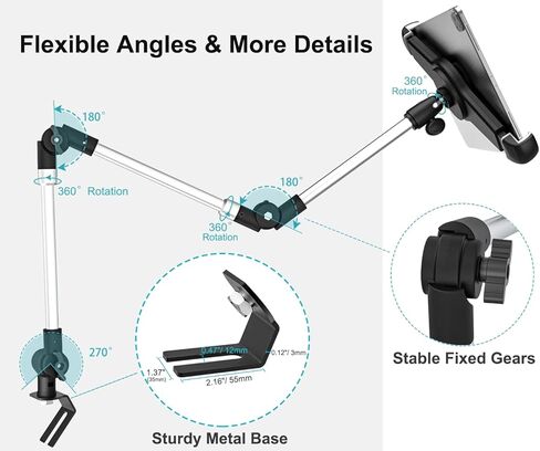حامل تابلت كبير للسيارة / الشاحنة، حامل آيباد، حامل مقعد السيارة، مسند ذراع قابل للتعديل بالكامل للتابلت آيباد 12.9 11 10.5 الهواء، العطارات، السطح، 9.5-14.5 بوصة لوحية و 1/4 بوصة للكاميرا in Kuwait