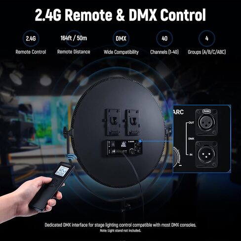 NEEWER لوحة مستديرة لإضاءة الفيديو 2.4 جيجا وتحكم DMX، 24 بوصة 120 وات إضاءة استوديو حافة فلاب جاك مع حقيبة وجهاز تحكم 2.4 جيجا (بدون بطارية)، ضوء ملء LED ناعم لتدفق التصوير الفوتوغرافي للصور، NL-500ARC in Kuwait