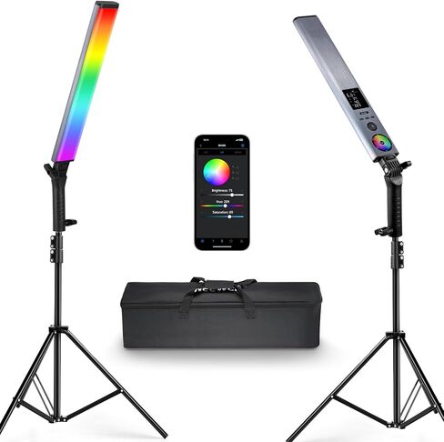 عصا إضاءة فيديو LED تفاعلية مطورة من NEEWER مع مجموعة حامل، 2 حزمة BH-30S عصا إضاءة التصوير الفوتوغرافي مع خلاط RGBWW Hue / التحكم في تطبيق 2.4G / 2500K-10000K/CRI&TLCI97+/18 تأثيرًا/بطارية 31 وات في الساعة in Kuwait