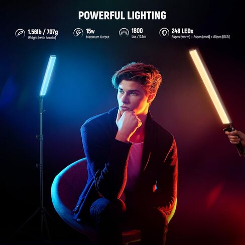 عصا إضاءة فيديو LED تفاعلية مطورة من NEEWER مع مجموعة حامل، 2 حزمة BH-30S عصا إضاءة التصوير الفوتوغرافي مع خلاط RGBWW Hue / التحكم في تطبيق 2.4G / 2500K-10000K/CRI&TLCI97+/18 تأثيرًا/بطارية 31 وات في الساعة in Kuwait