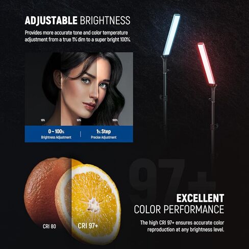 عصا إضاءة فيديو LED تفاعلية مطورة من NEEWER مع مجموعة حامل، 2 حزمة BH-30S عصا إضاءة التصوير الفوتوغرافي مع خلاط RGBWW Hue / التحكم في تطبيق 2.4G / 2500K-10000K/CRI&TLCI97+/18 تأثيرًا/بطارية 31 وات في الساعة in Kuwait