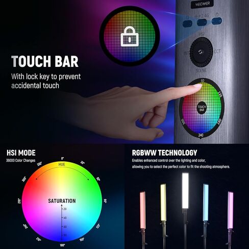 عصا إضاءة فيديو LED تفاعلية مطورة من NEEWER مع مجموعة حامل، 2 حزمة BH-30S عصا إضاءة التصوير الفوتوغرافي مع خلاط RGBWW Hue / التحكم في تطبيق 2.4G / 2500K-10000K/CRI&TLCI97+/18 تأثيرًا/بطارية 31 وات في الساعة in Kuwait