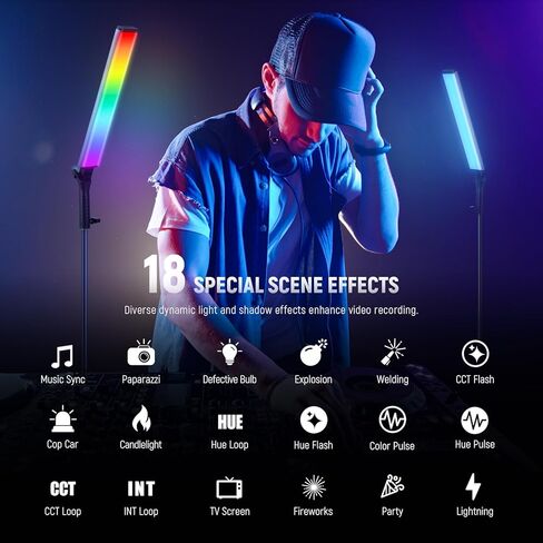 عصا إضاءة فيديو LED تفاعلية مطورة من NEEWER مع مجموعة حامل، 2 حزمة BH-30S عصا إضاءة التصوير الفوتوغرافي مع خلاط RGBWW Hue / التحكم في تطبيق 2.4G / 2500K-10000K/CRI&TLCI97+/18 تأثيرًا/بطارية 31 وات في الساعة in Kuwait