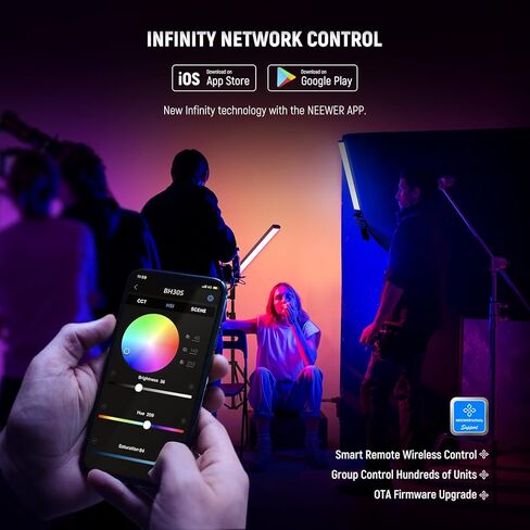 عصا إضاءة فيديو LED تفاعلية مطورة من NEEWER مع مجموعة حامل، 2 حزمة BH-30S عصا إضاءة التصوير الفوتوغرافي مع خلاط RGBWW Hue / التحكم في تطبيق 2.4G / 2500K-10000K/CRI&TLCI97+/18 تأثيرًا/بطارية 31 وات في الساعة in Kuwait