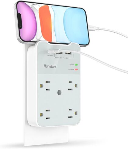 منفذ حائط بمقابس USB، واقي من التيار الزائد مع USB، منفذ توصيل متعدد Huntkey 1080 جول، 6 منافذ توصيل حائط مع منفذي USB in Kuwait