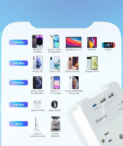 منفذ حائط بمقابس USB، واقي من التيار الزائد مع USB، منفذ توصيل متعدد Huntkey 1080 جول، 6 منافذ توصيل حائط مع منفذي USB in Kuwait