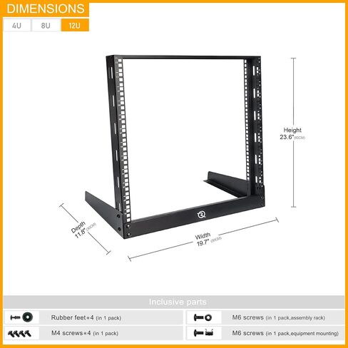 RIVECO 4U Network Rack Desktop 19 بوصة 2 رف إطار مفتوح مع شعاع معزز، رفوف قائمة بذاتها لمعدات الصوت والصوت لخادم تكنولوجيا المعلومات in Kuwait