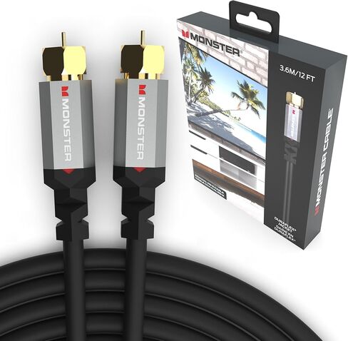 Monster Essentials RG-6 Coax Cable with Gold-Plated F-Pin Coaxial Cable Connector - High Speed Internet Cable with Duraflex Jacket and Metal Shielding, 25ft in Kuwait