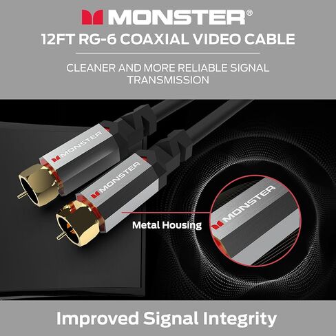 Monster Essentials RG-6 Coax Cable with Gold-Plated F-Pin Coaxial Cable Connector - High Speed Internet Cable with Duraflex Jacket and Metal Shielding, 25ft in Kuwait