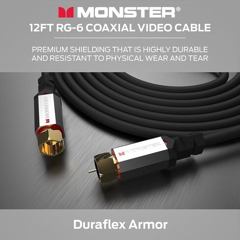 Monster Essentials RG-6 Coax Cable with Gold-Plated F-Pin Coaxial Cable Connector - High Speed Internet Cable with Duraflex Jacket and Metal Shielding, 25ft in Kuwait