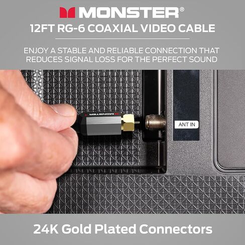 Monster Essentials RG-6 Coax Cable with Gold-Plated F-Pin Coaxial Cable Connector - High Speed Internet Cable with Duraflex Jacket and Metal Shielding, 25ft in Kuwait