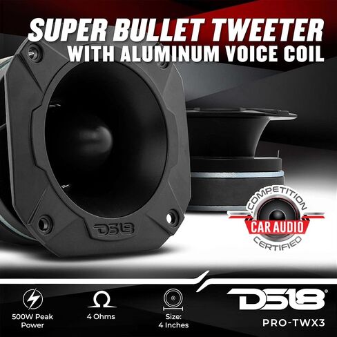 DS18 PRO-TWX1 Aluminum Super Bullet Tweeter 1", 240W Max, 4 Ohms, Built in Crossover - PRO Tweeters are The Best in The Pro Audio and Voceteo Market (2 Speakers Included) in Saudi Arabia