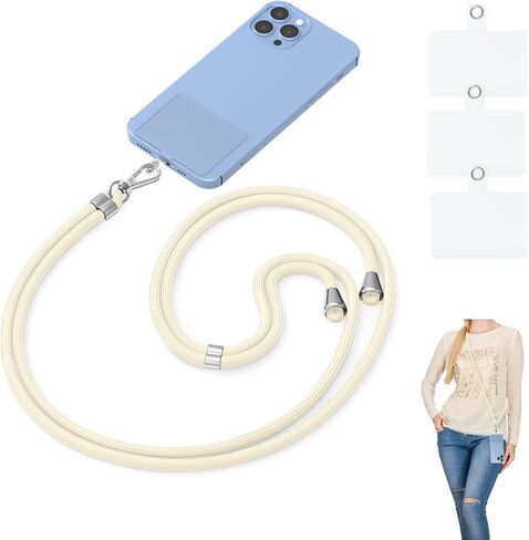 HOONNDUN Universal Phone Lanyard, Adjustable Crossbody Cell Phone Lanyard Neck Strap/Wristlet Strap with 3 Transparent Pads/Rope Phone Strap, Phone Tether Patches and Phone Straps (（Grayish Blue） 4#) in Saudi Arabia