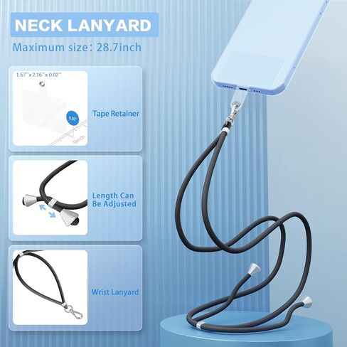 HOONNDUN Universal Phone Lanyard, Adjustable Crossbody Cell Phone Lanyard Neck Strap/Wristlet Strap with 3 Transparent Pads/Rope Phone Strap, Phone Tether Patches and Phone Straps (（Grayish Blue） 4#) in Saudi Arabia