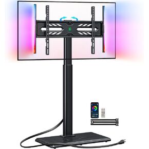 Greenstell TV Stand with Power Outlet & LED Lights, Floor TV Stand for 32-70 inch TV, Tall TV Stand with Solid Wood Base, Height Adjustable, Swivel, Holds up to 110 LBs, Max VESA 600x400mm in Kuwait