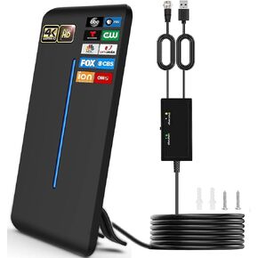 800 Miles Range TV Antenna Free Channels, HDTV Digital Antenna Amplifier, Ultra HD 4K HDR 1080P Powerful TV Signal Booster for Smart TV/Old TV 32FT Cable Indoor (Adapter Included) in Kuwait