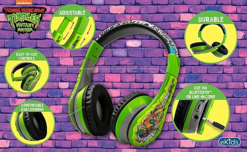 eKids Teenage Mutant Ninja Turtles Wireless Headphones for Kids, Bluetooth Headphones with Microphone Includes Aux Cord, Headphones for School, Home, or Travel in Saudi Arabia