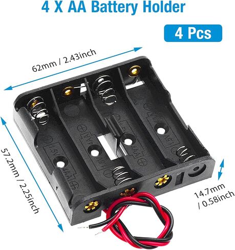 4Set 4 x AA Thicken Battery Holder with I Type Wired Battery Clip Standard Snap Connector in Saudi Arabia
