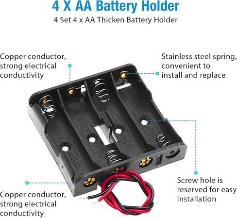 4Set 4 x AA Thicken Battery Holder with I Type Wired Battery Clip Standard Snap Connector in Saudi Arabia