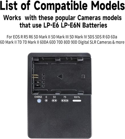 شاحن بطارية LC-E6 السريع لكاميرات Canon: متوافق مع بطارية LP-E6 LP-E6N لكاميرات EOS R R5 R6 5D Mark II 5D Mark III 5D Mark IV 5DS 5DS R 6D 6Da 6D Mark II 7D 7D Mark II 60DA 60D 70D 80D 90D in Kuwait