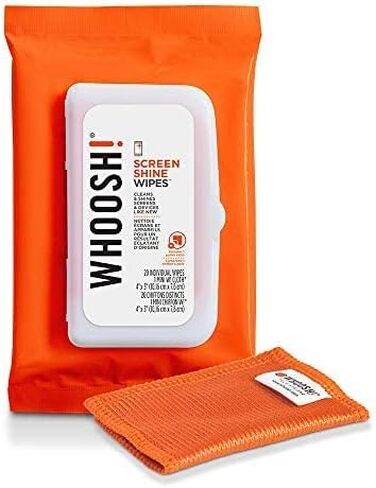 ووش! مناديل الكترونية لتنظيف الشاشة - لجميع الشاشات والاجهزة التقنية؛ الهواتف الذكية، ايباد، نظارات النظارة، القراء الالكتروني، الشاشات التي تعمل باللمس والتلفزيونات (20 قطعة مع قطعة قماش صغيرة) in Kuwait