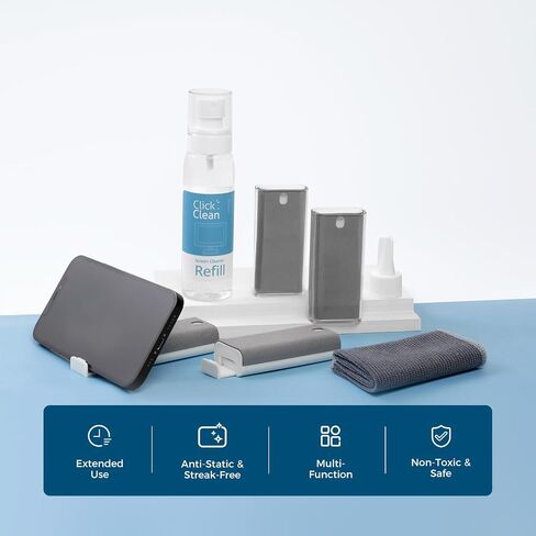 CLICK CLEAN Screen Cleaner Kits - 2 All-in-One Mist Cleaner with 4 oz Refill, 1 Microfiber Cloth(7.8 x 7.8in), 1 Mini Funnel, and 1 Sprayer - for All Phones, Laptop and Tablet Screens in Saudi Arabia