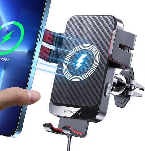 Wireless Car Charger 15W Fast Charging Auto-Clamping Air Vent Phone Mount | Cell Phone Holder Car Charger Compatible with iPhone 17 16 15/14/13/13 Pro/12 pro/12, for Samsung Galaxy Series in Kuwait